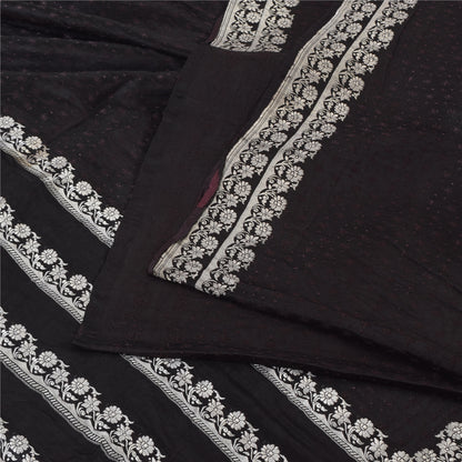 Sanskriti Vintage Black Sarees Pure Satin Silk Banarasi Woven Sari Craft Sustainable Fabric