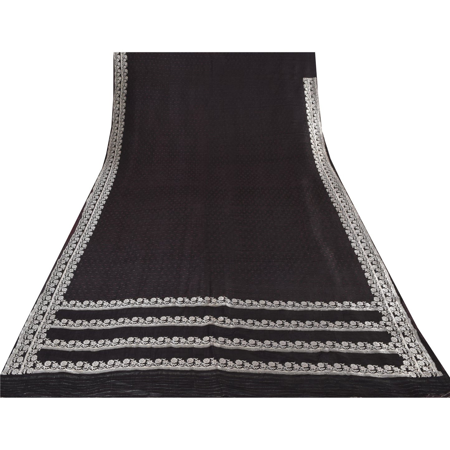 Sanskriti Vintage Black Sarees Pure Satin Silk Banarasi Woven Sari Craft Sustainable Fabric