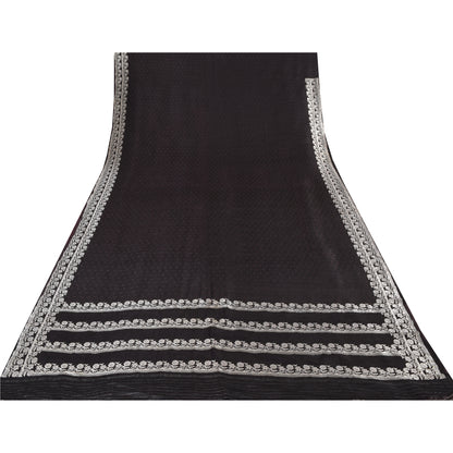 Sanskriti Vintage Black Sarees Pure Satin Silk Banarasi Woven Sari Craft Sustainable Fabric
