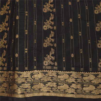 Sanskriti Vintage Indian Black Sarees Pure Silk Woven Brocade Sari Craft Sustainable Fabric