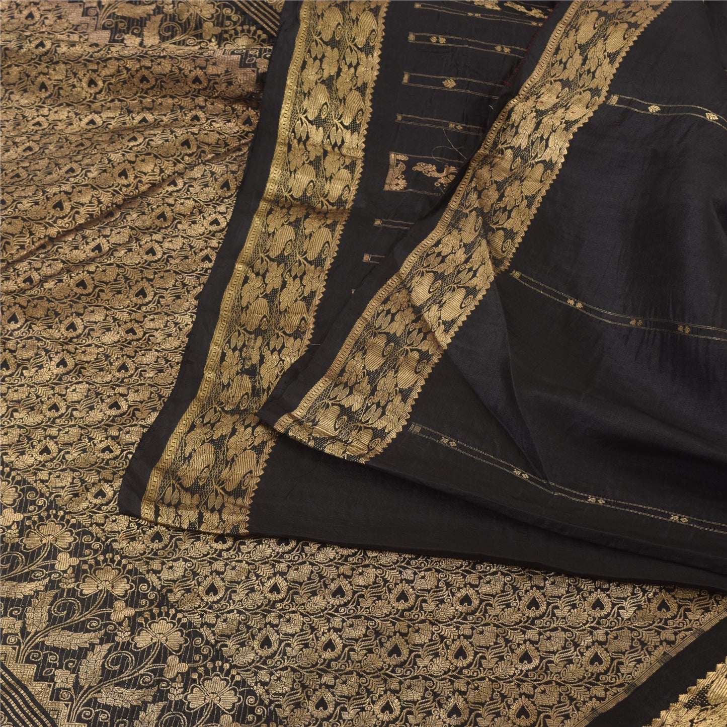 Sanskriti Vintage Indian Black Sarees Pure Silk Woven Brocade Sari Craft Sustainable Fabric