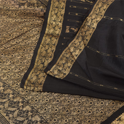 Sanskriti Vintage Indian Black Sarees Pure Silk Woven Brocade Sari Craft Sustainable Fabric