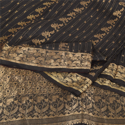 Sanskriti Vintage Indian Black Sarees Pure Silk Woven Brocade Sari Craft Sustainable Fabric