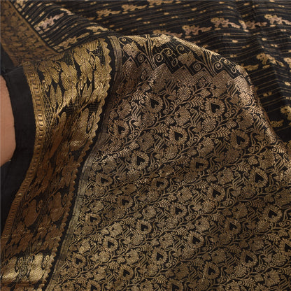 Sanskriti Vintage Indian Black Sarees Pure Silk Woven Brocade Sari Craft Sustainable Fabric