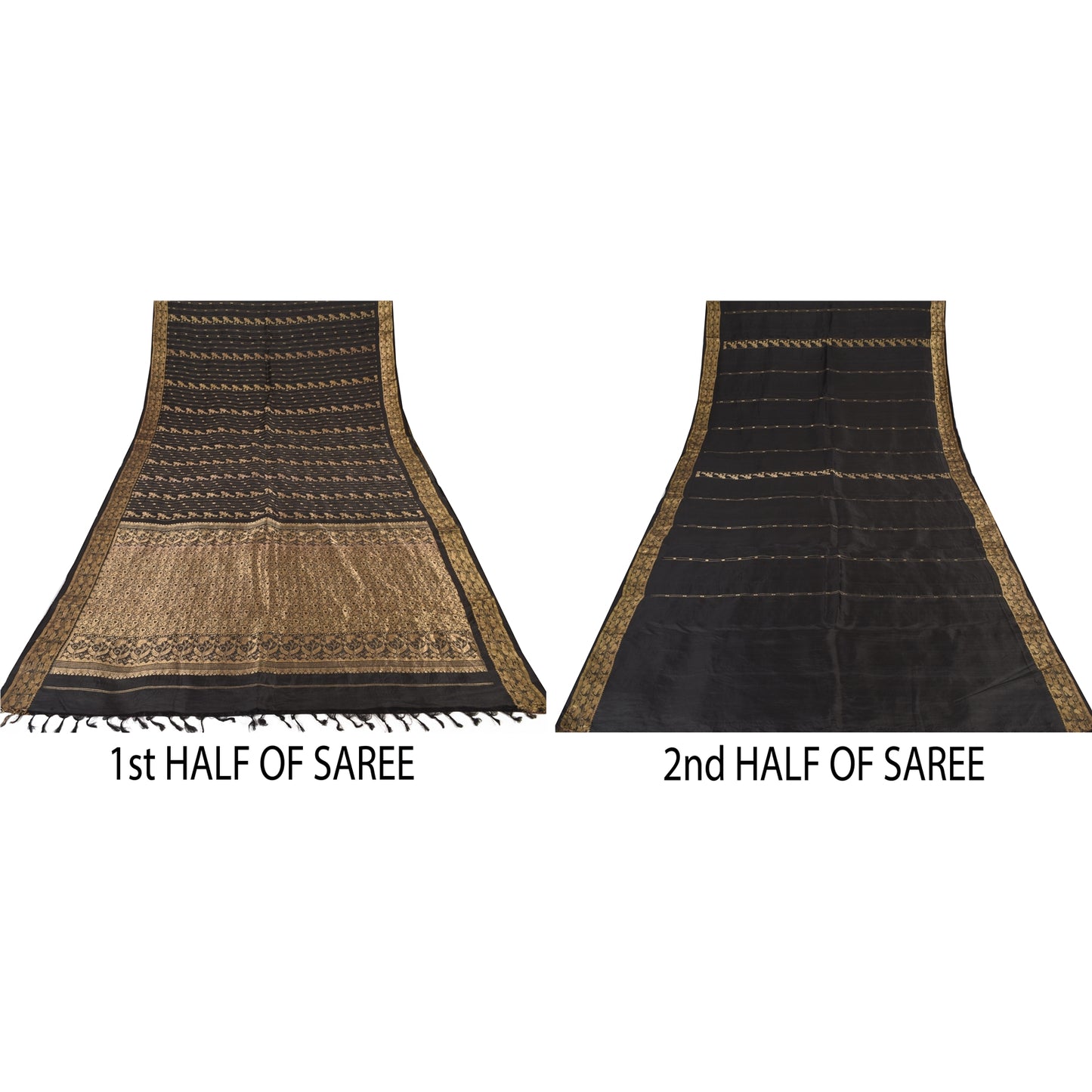 Sanskriti Vintage Indian Black Sarees Pure Silk Woven Brocade Sari Craft Sustainable Fabric