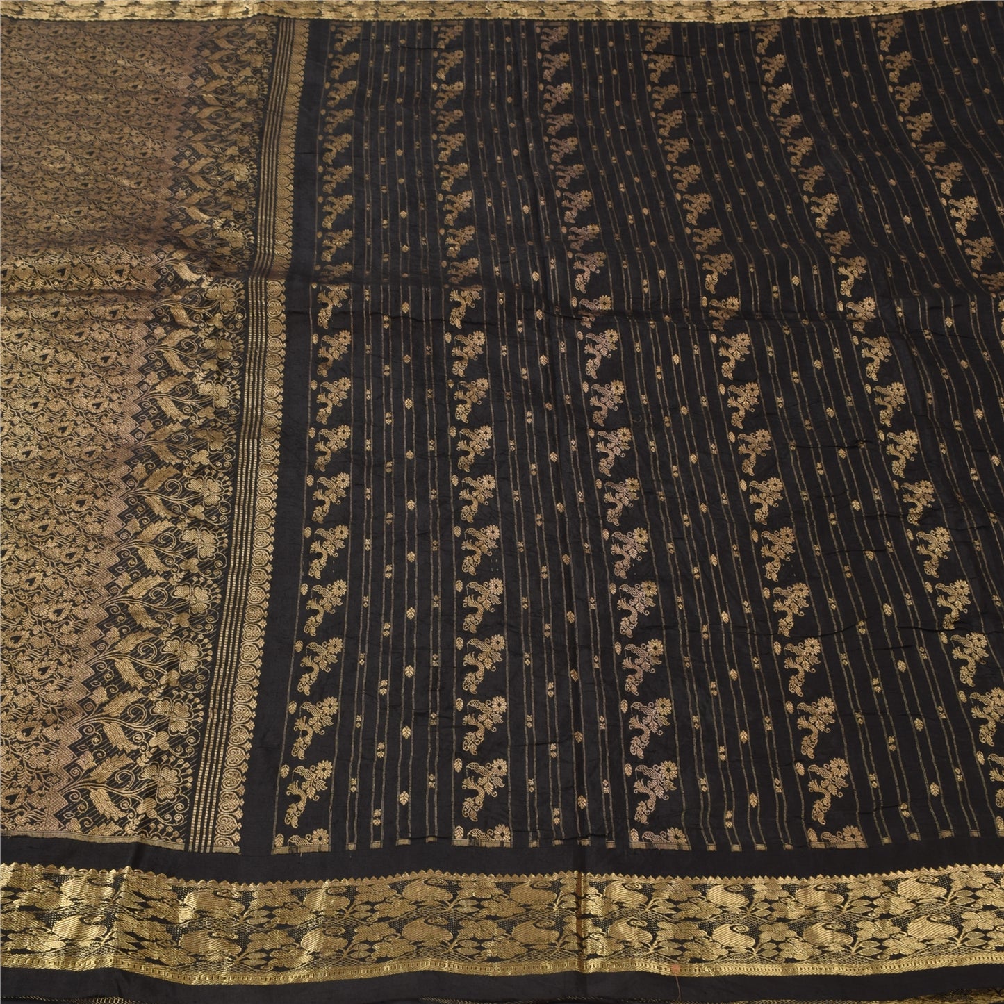 Sanskriti Vintage Indian Black Sarees Pure Silk Woven Brocade Sari Craft Sustainable Fabric