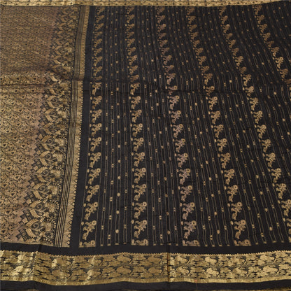 Sanskriti Vintage Indian Black Sarees Pure Silk Woven Brocade Sari Craft Sustainable Fabric