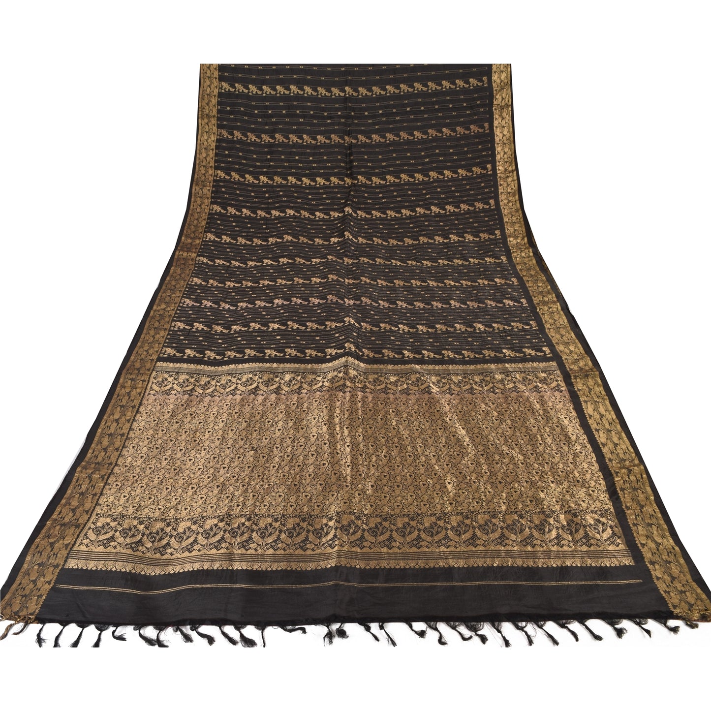 Sanskriti Vintage Indian Black Sarees Pure Silk Woven Brocade Sari Craft Sustainable Fabric
