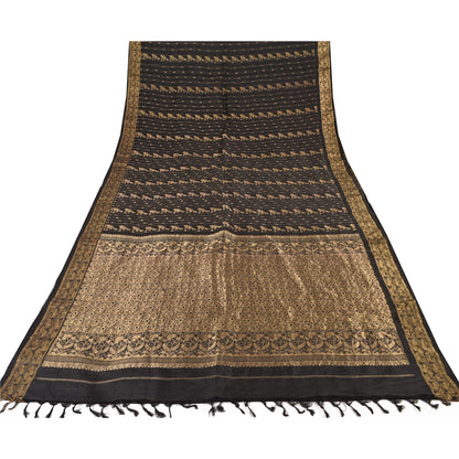 Sanskriti Vintage Indian Black Sarees Pure Silk Woven Brocade Sari Craft Sustainable Fabric