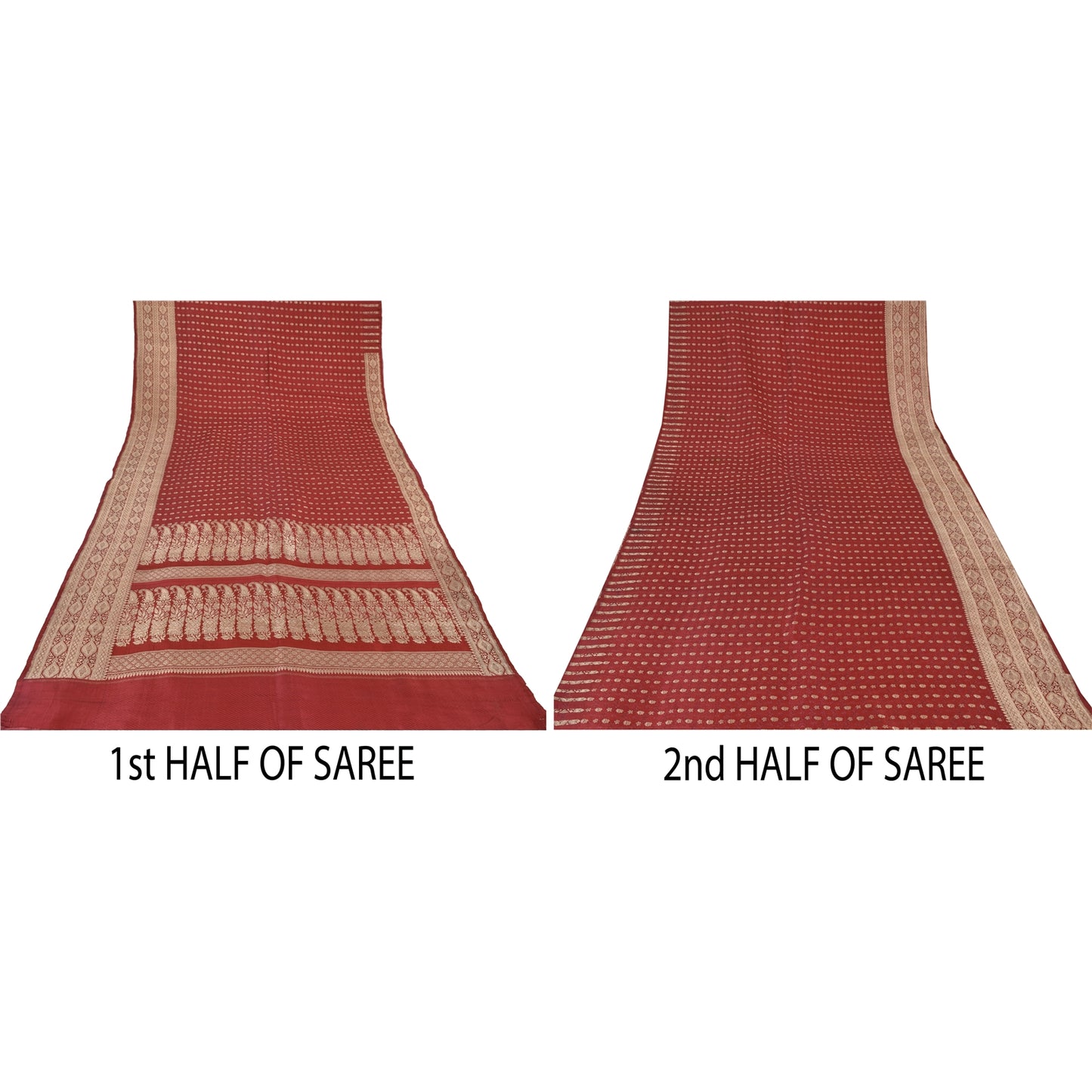 Sanskriti Vintage Red Sarees Pure Silk Brocade/Banarasi Woven Sari Craft Fabric