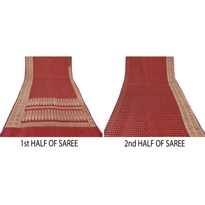 Sanskriti Vintage Red Sarees Pure Silk Brocade/Banarasi Woven Sari Craft Fabric