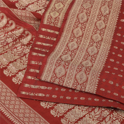 Sanskriti Vintage Red Sarees Pure Silk Brocade/Banarasi Woven Sari Craft Fabric