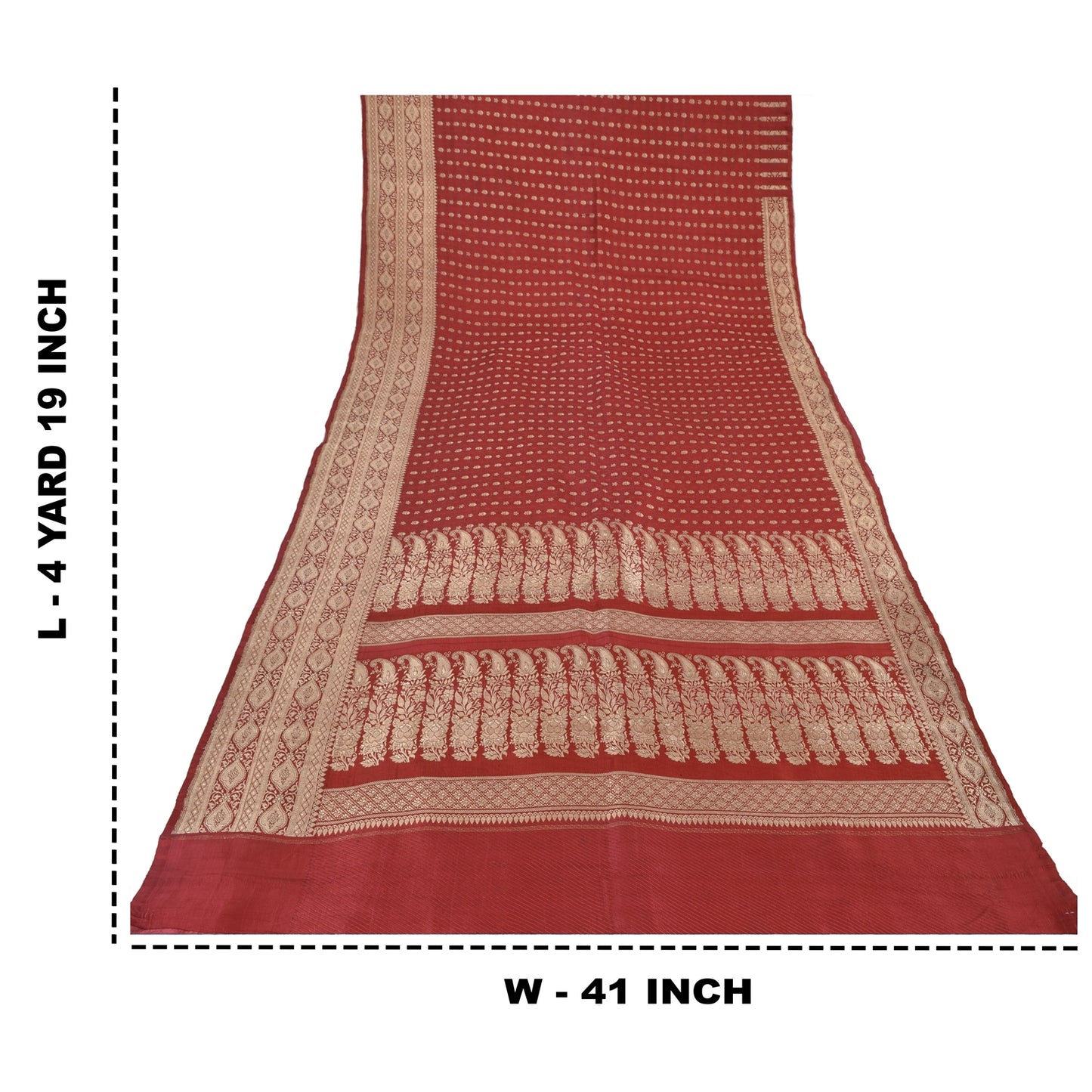 Sanskriti Vintage Red Sarees Pure Silk Brocade/Banarasi Woven Sari Craft Fabric
