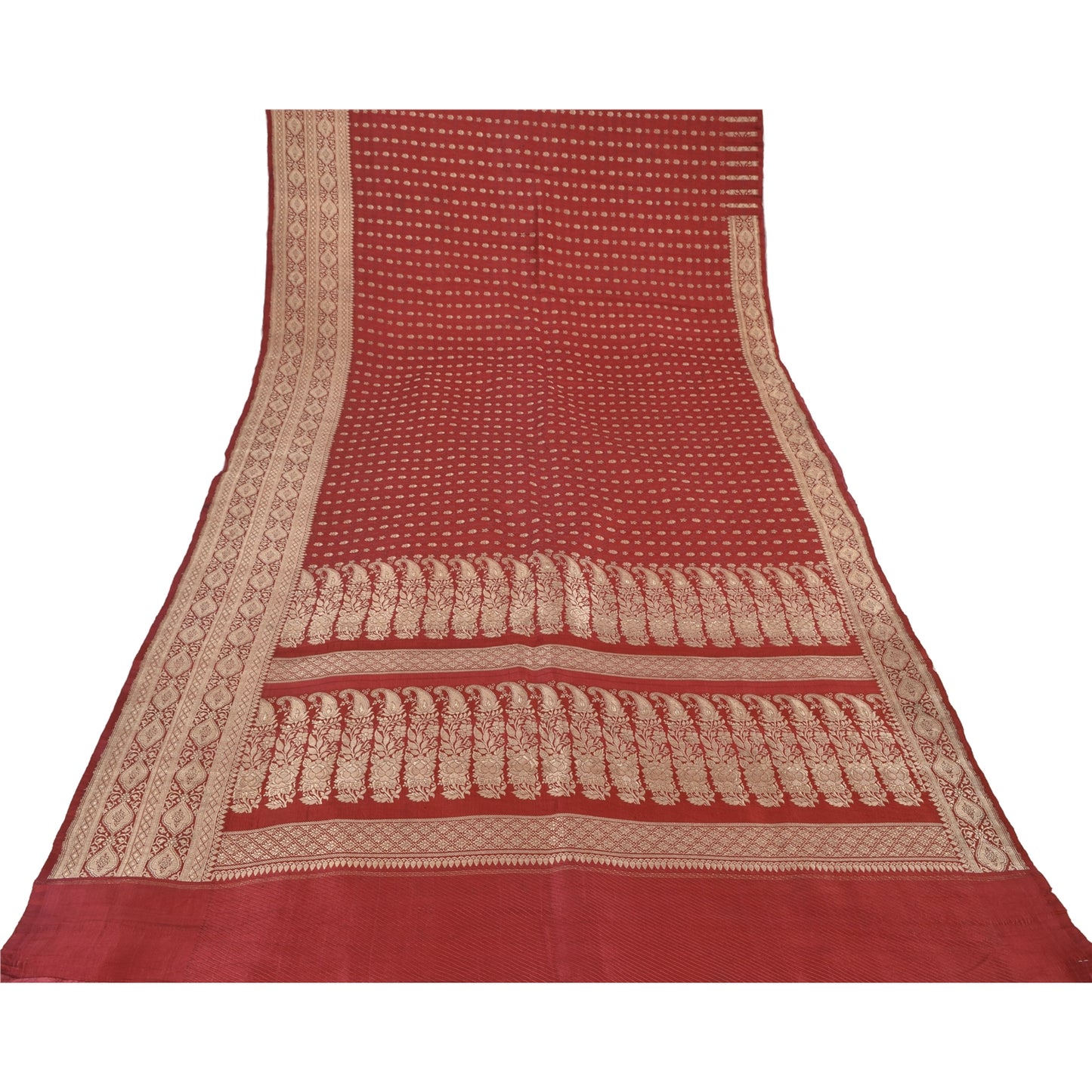 Sanskriti Vintage Red Sarees Pure Silk Brocade/Banarasi Woven Sari Craft Fabric