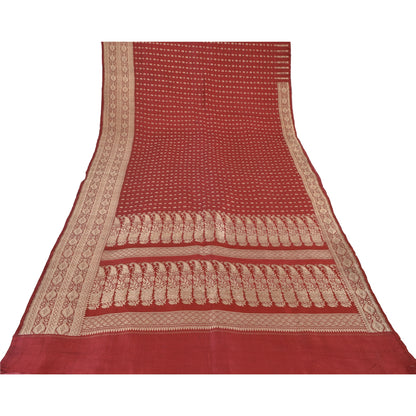 Sanskriti Vintage Red Sarees Pure Silk Brocade/Banarasi Woven Sari Craft Fabric