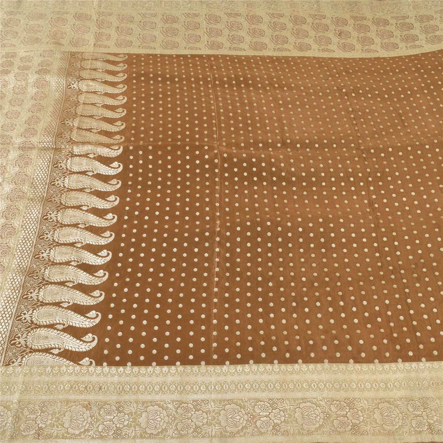 Sanskriti Vintage Sarees Pure Satin Silk Brocade/Banarasi Woven Sari 5yd Fabric