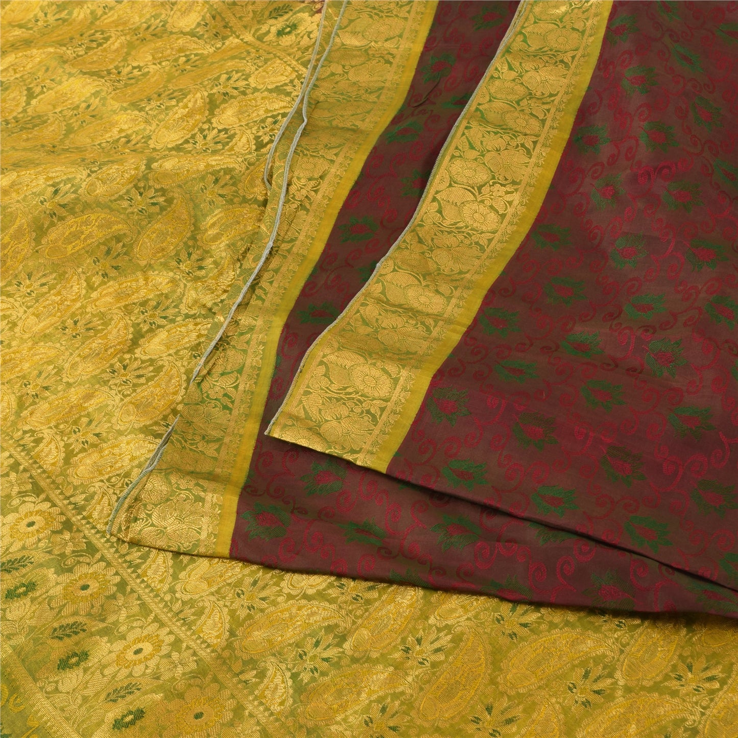 Sanskriti Vintage Indian Sarees Pure Silk Brocade/Banarasi Woven Sari 5yd Sustainable Fabric