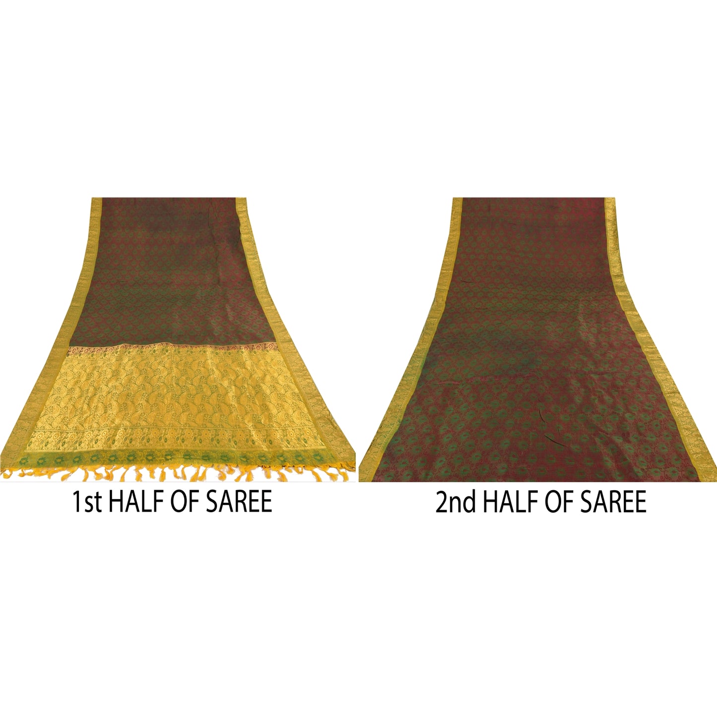 Sanskriti Vintage Indian Sarees Pure Silk Brocade/Banarasi Woven Sari 5yd Sustainable Fabric