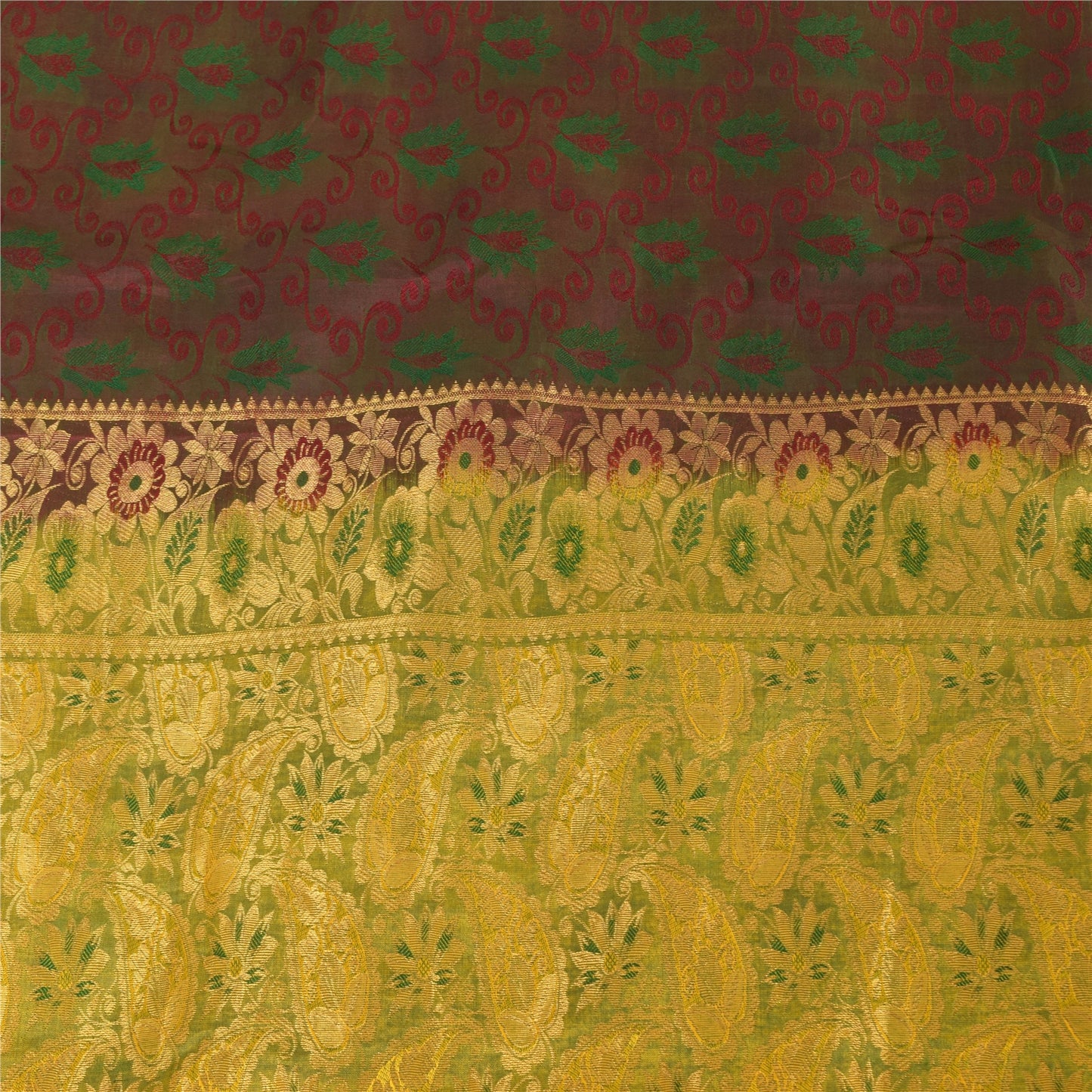 Sanskriti Vintage Indian Sarees Pure Silk Brocade/Banarasi Woven Sari 5yd Sustainable Fabric
