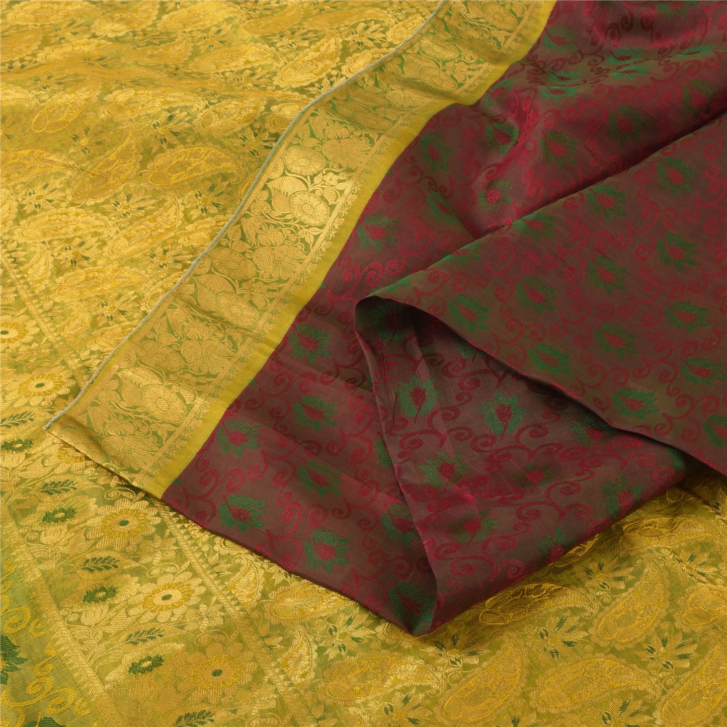 Sanskriti Vintage Indian Sarees Pure Silk Brocade/Banarasi Woven Sari 5yd Sustainable Fabric