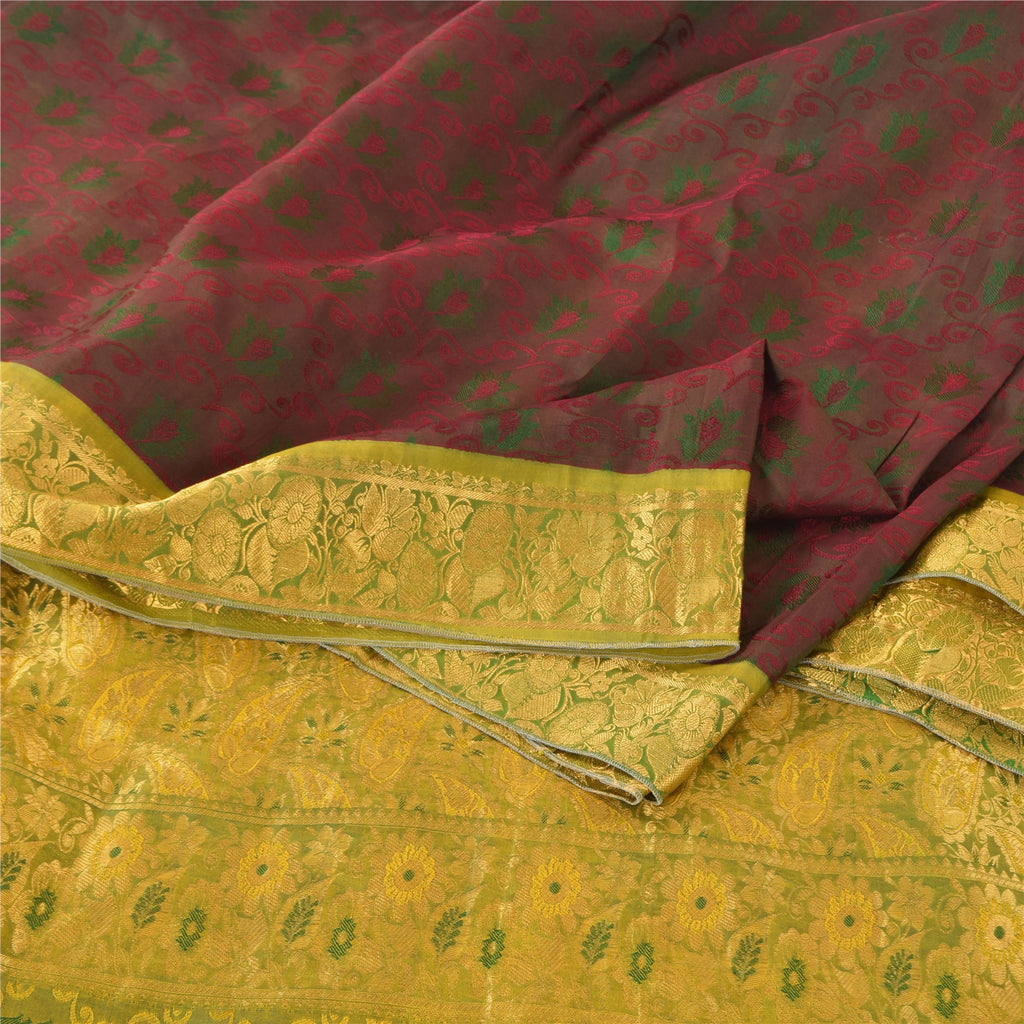 Sanskriti Vintage Indian Sarees Pure Silk Brocade/Banarasi Woven Sari 5yd Sustainable Fabric