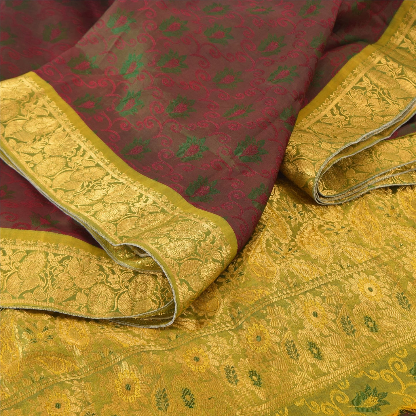 Sanskriti Vintage Indian Sarees Pure Silk Brocade/Banarasi Woven Sari 5yd Sustainable Fabric