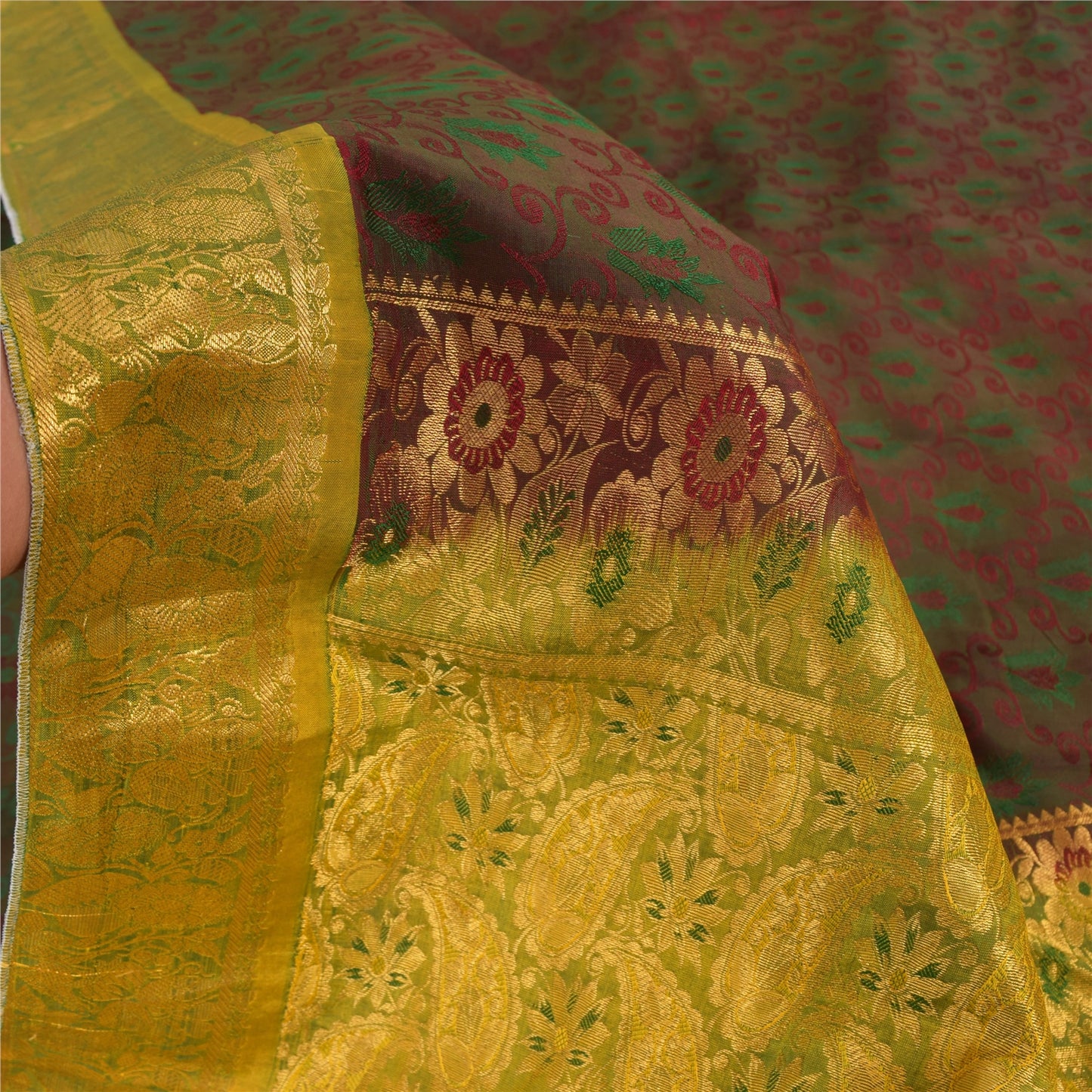 Sanskriti Vintage Indian Sarees Pure Silk Brocade/Banarasi Woven Sari 5yd Sustainable Fabric