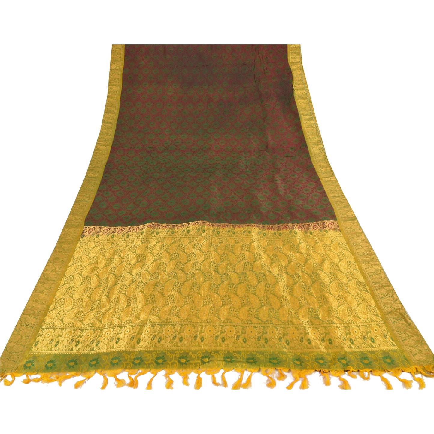 Sanskriti Vintage Indian Sarees Pure Silk Brocade/Banarasi Woven Sari 5yd Sustainable Fabric