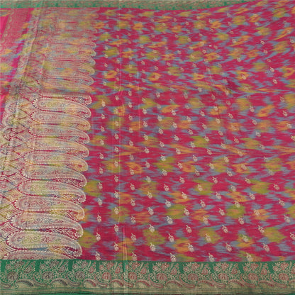 Sanskriti Vintage Red Sarees Pure Satin Silk Banarasi Brocade Craft Fabric Sari