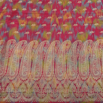 Sanskriti Vintage Red Sarees Pure Satin Silk Banarasi Brocade Craft Fabric Sari