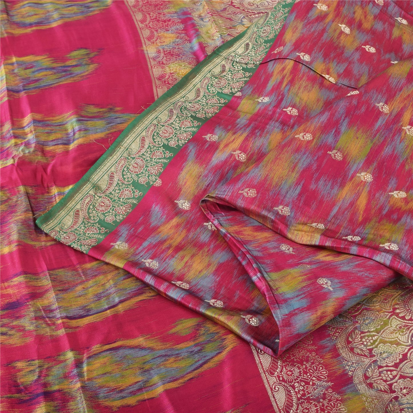 Sanskriti Vintage Red Sarees Pure Satin Silk Banarasi Brocade Craft Fabric Sari