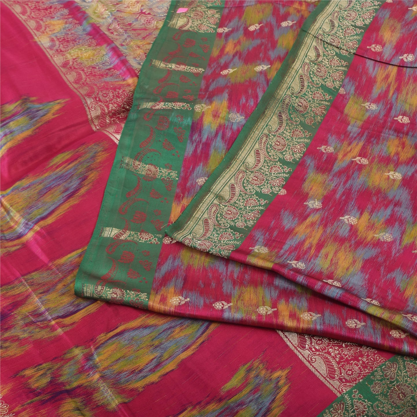 Sanskriti Vintage Red Sarees Pure Satin Silk Banarasi Brocade Craft Fabric Sari