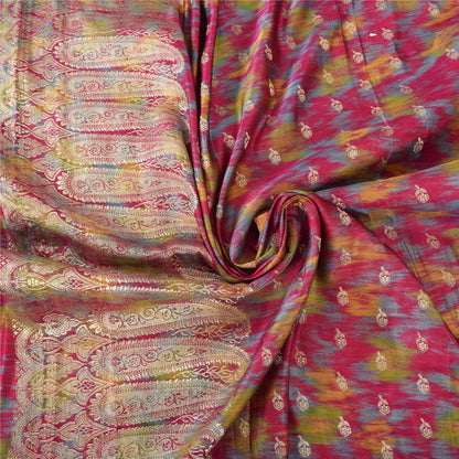 Sanskriti Vintage Red Sarees Pure Satin Silk Banarasi Brocade Craft Fabric Sari