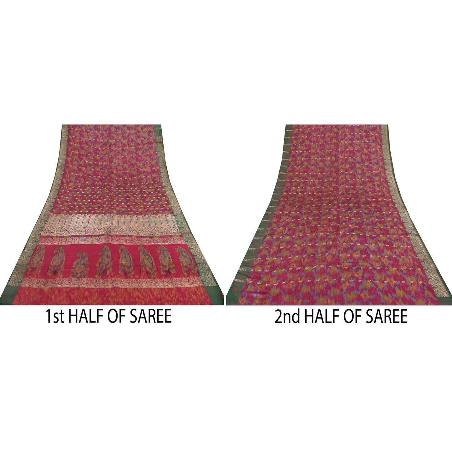 Sanskriti Vintage Red Sarees Pure Satin Silk Banarasi Brocade Craft Fabric Sari