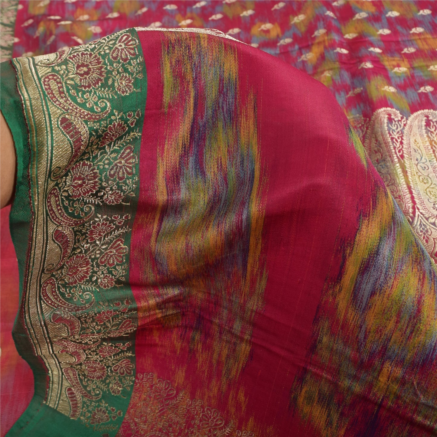 Sanskriti Vintage Red Sarees Pure Satin Silk Banarasi Brocade Craft Fabric Sari