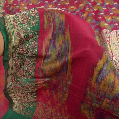 Sanskriti Vintage Red Sarees Pure Satin Silk Banarasi Brocade Craft Fabric Sari