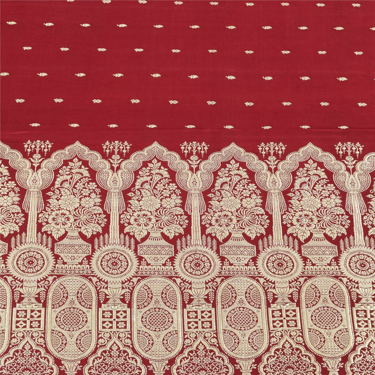 Sanskriti Vintage Red Sarees Pure Satin Silk Woven Banarasi Brocade Fabric Sari