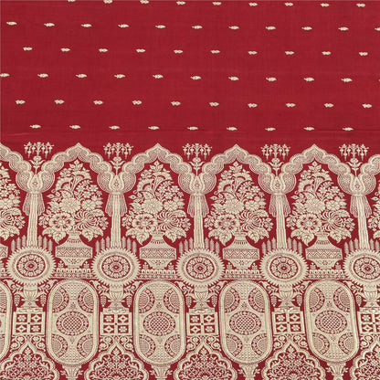 Sanskriti Vintage Red Sarees Pure Satin Silk Woven Banarasi Brocade Fabric Sari