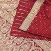 Sanskriti Vintage Red Sarees Pure Satin Silk Woven Banarasi Brocade Fabric Sari