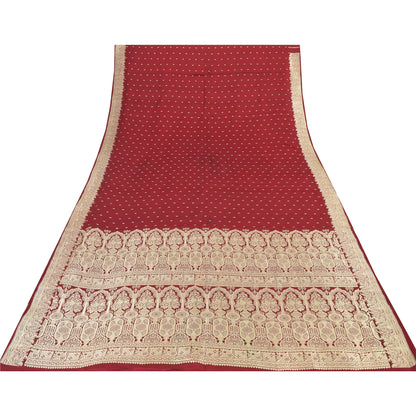 Sanskriti Vintage Red Sarees Pure Satin Silk Woven Banarasi Brocade Fabric Sari