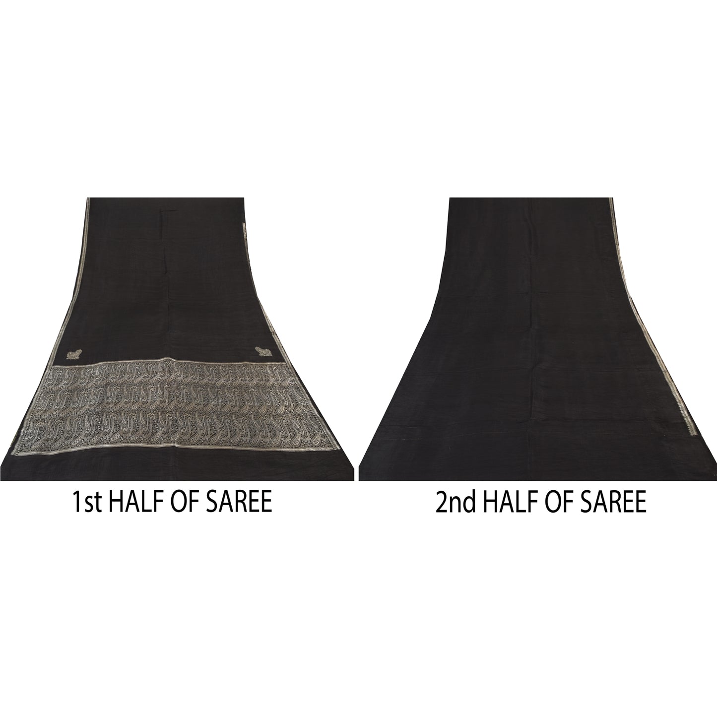 Sanskriti Vintage Black Sarees Pure Satin Silk Woven Brocade Sari Craft Fabric