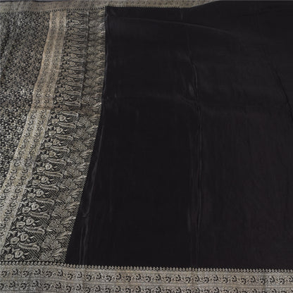 Sanskriti Vintage Black Indian Sarees Pure Silk Banarasi Woven Brocade Craft Sari