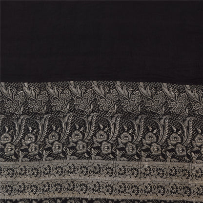 Sanskriti Vintage Black Indian Sarees Pure Silk Banarasi Woven Brocade Craft Sari