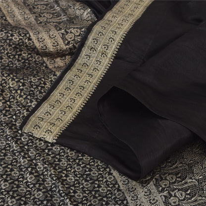 Sanskriti Vintage Black Indian Sarees Pure Silk Banarasi Woven Brocade Craft Sari