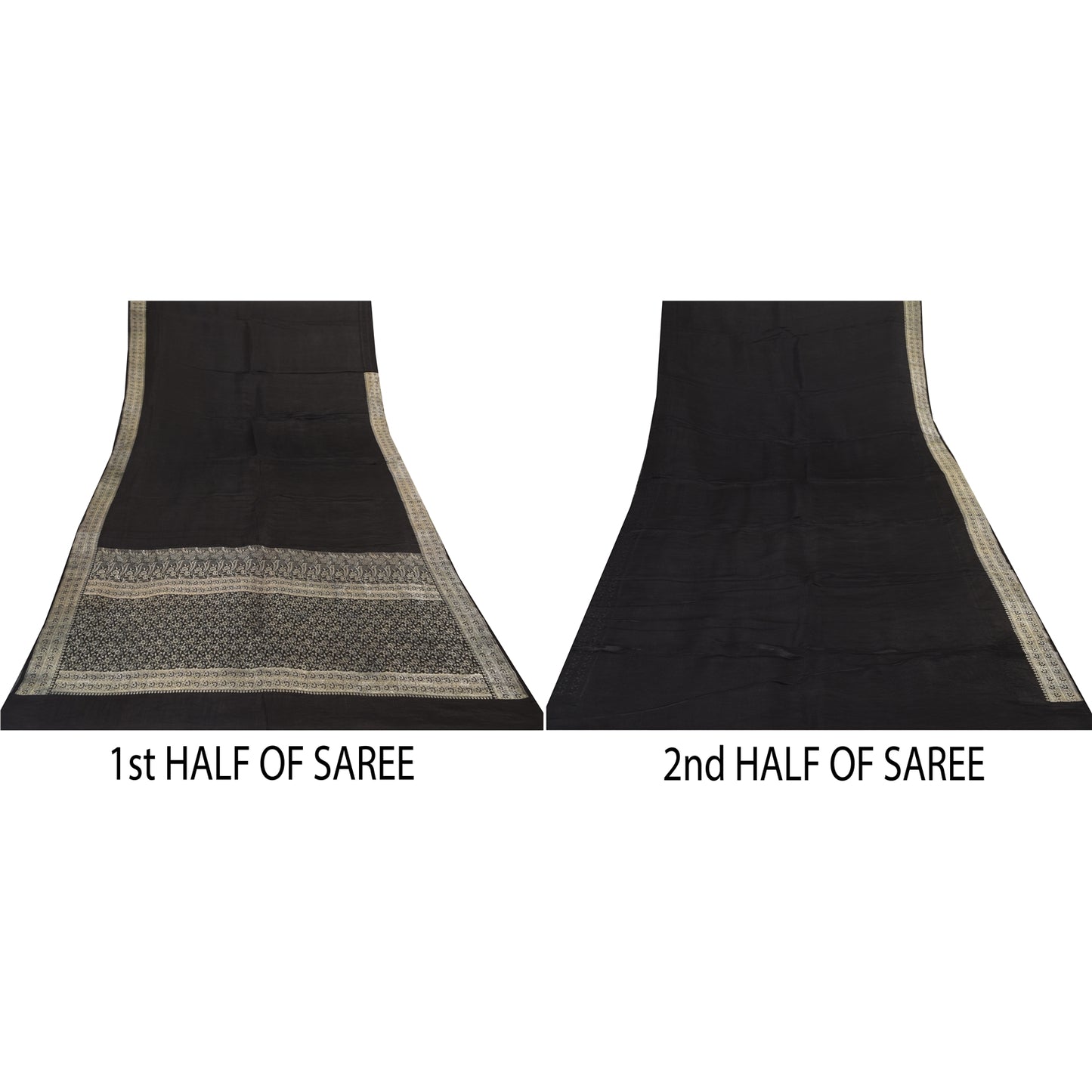 Sanskriti Vintage Black Indian Sarees Pure Silk Banarasi Woven Brocade Craft Sari