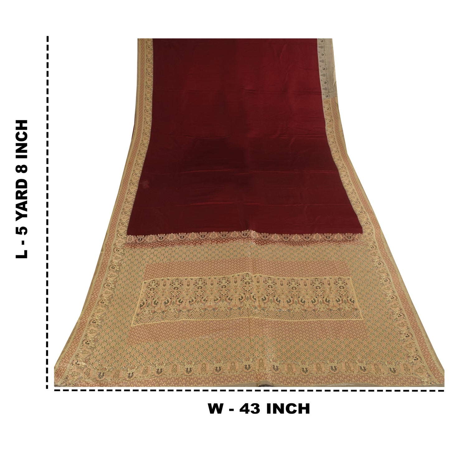 Sanskriti Vintage Saree Dark Red 100% Pure Satin Silk 5+Yd Sari Brocade Banarasi Woven Fabric Hand Woven India Textile Heritage Supplies