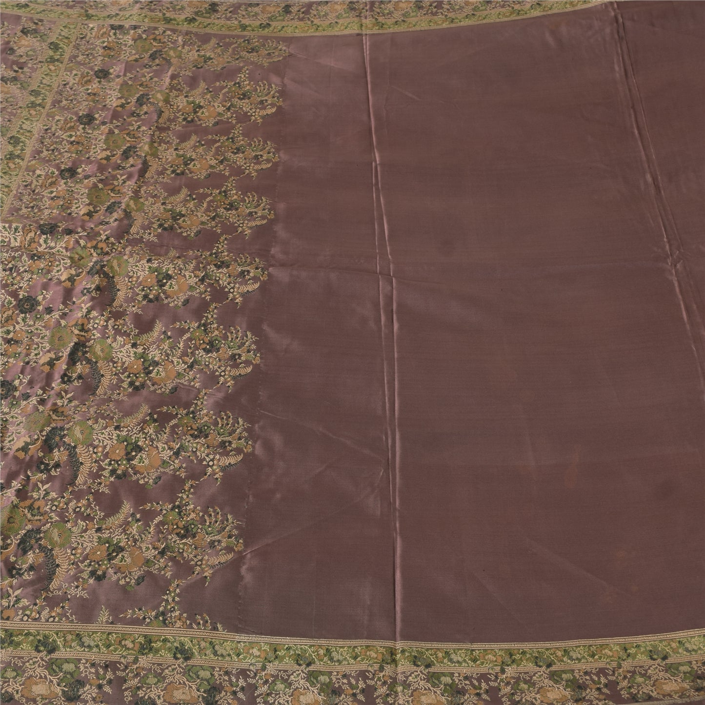 Санскритские винтажные темно-коричневые сари из чистого шелка с вышивкой 5 ярдов ткань для рукоделия из экологически чистой ткани