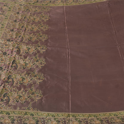 Санскритские винтажные темно-коричневые сари из чистого шелка с вышивкой 5 ярдов ткань для рукоделия из экологически чистой ткани