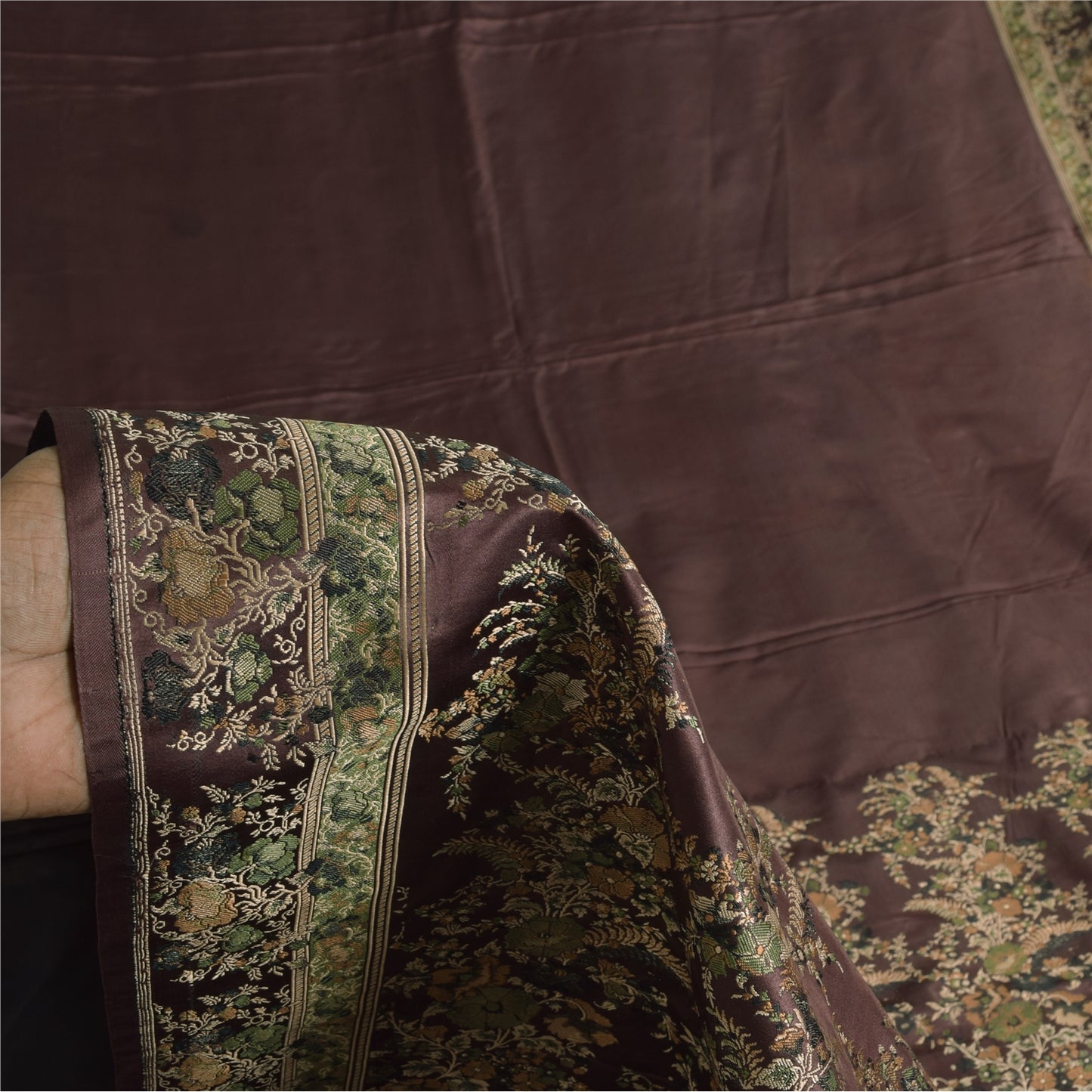 Санскритские винтажные темно-коричневые сари из чистого шелка с вышивкой 5 ярдов ткань для рукоделия из экологически чистой ткани