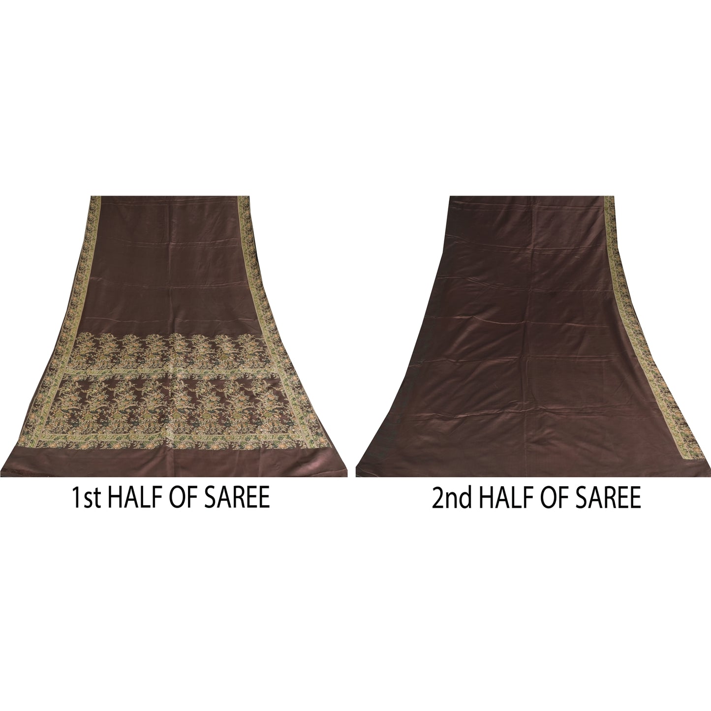 Санскритские винтажные темно-коричневые сари из чистого шелка с вышивкой 5 ярдов ткань для рукоделия из экологически чистой ткани